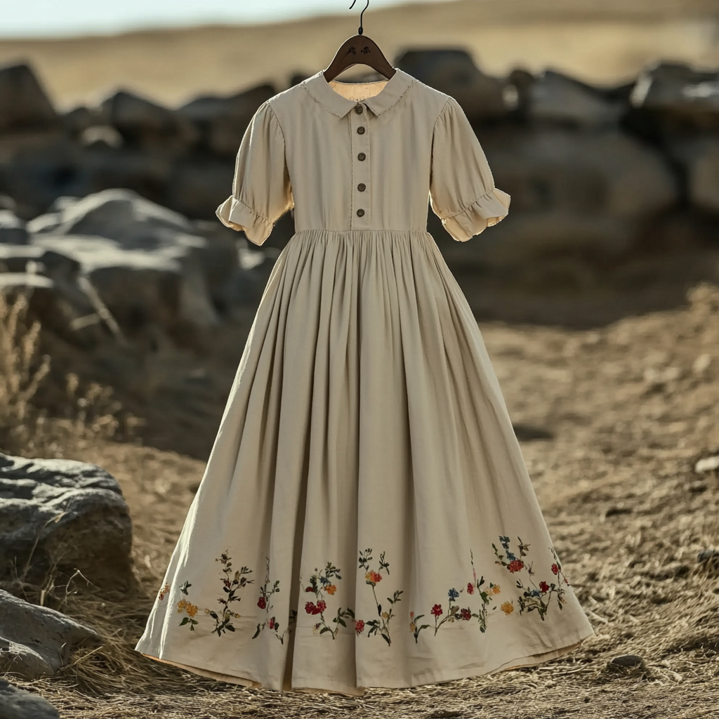 Women's Vintage Elegant Lapel Puff Sleeve Dress artswardrobe