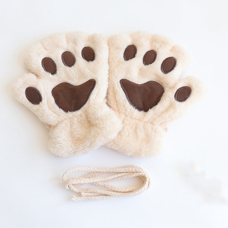 Cute Cat Paw Half-finger Plush Gloves elevenforest