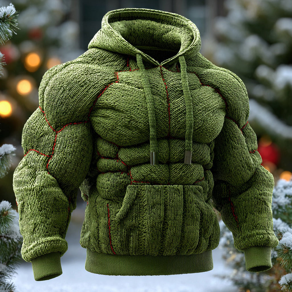 Line Art Knitted Warm Men's Hooded Sweater artswardrobe