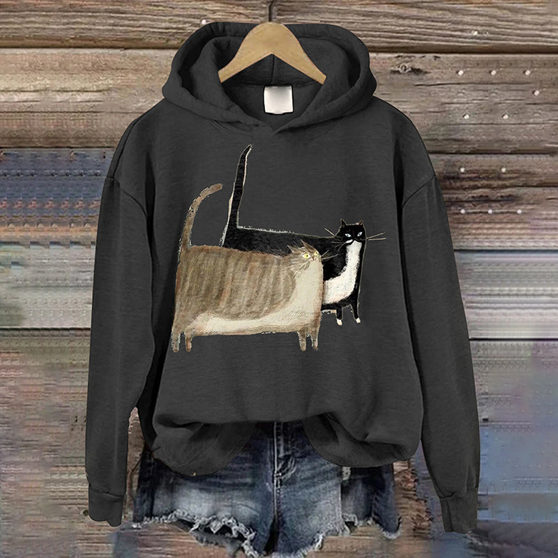 Women's Cute Fat Cats Art Casual Hoodie elevenforest