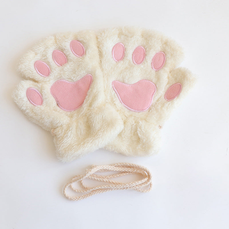 Cute Cat Paw Half-finger Plush Gloves elevenforest
