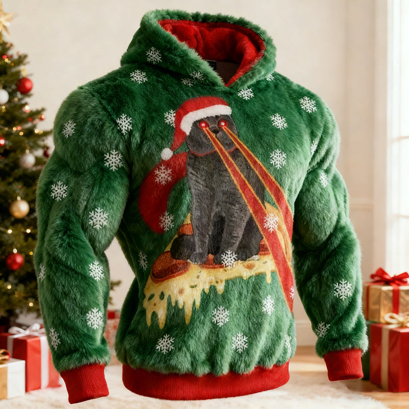 Men's Fun Laser-eye Cat Pattern Hooded Ugly Sweater elevenforest