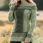 Women's Irish Celtic Knotted Contrast Jacquard Sweater artswardrobe