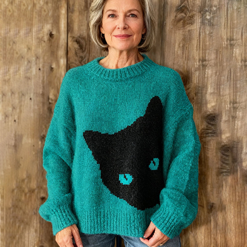 Women's Cat Pattern Cozy Knit Sweater elevenforest