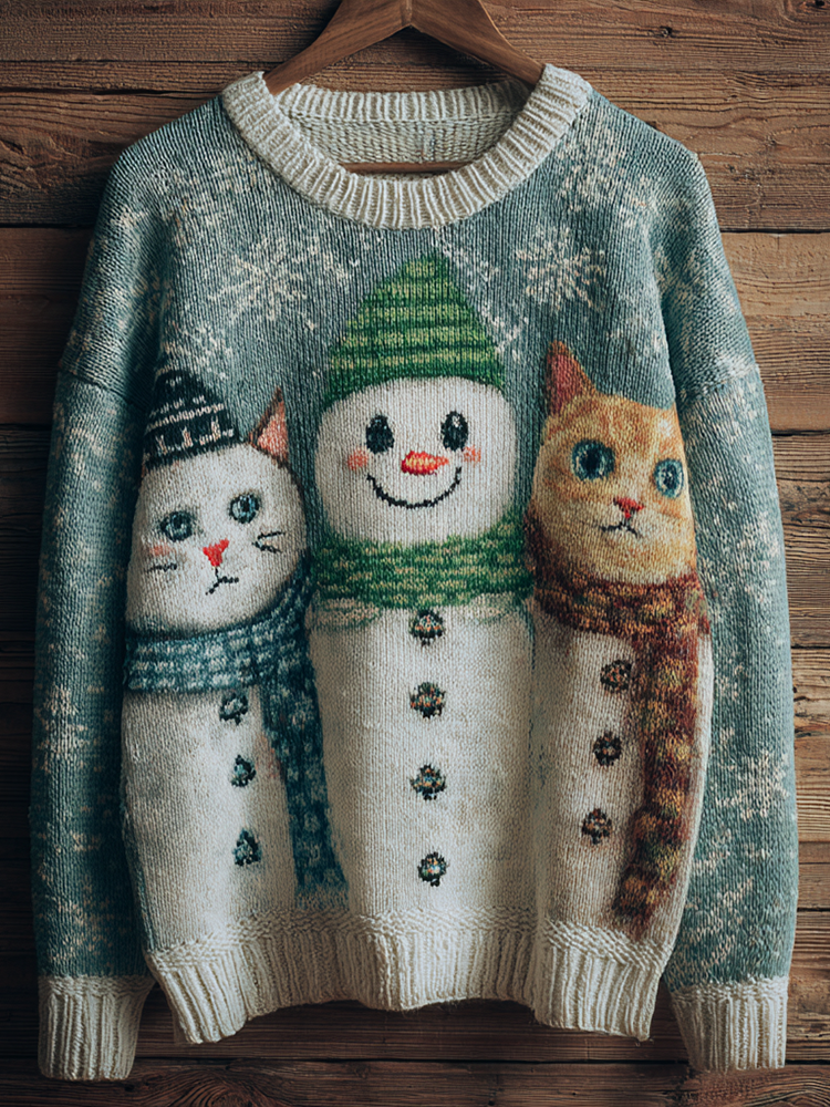Winter Cute Snowman Pattern Women's Knitted Warm Sweater elevenforest