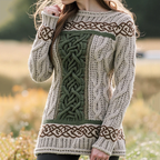 Women's Irish Celtic Knotted Contrast Jacquard Sweater artswardrobe