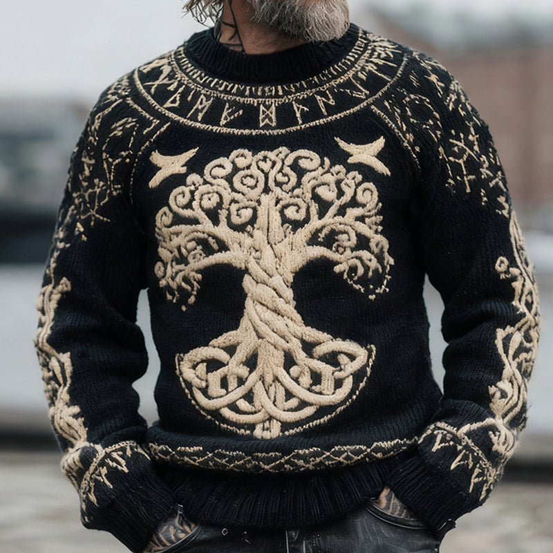 Men's Viking Life Of Tree And Birds Celtic Knot Art Casual Crew Neck Sweater artswardrobe