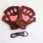 Cute Cat Paw Half-finger Plush Gloves elevenforest