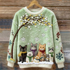 Comstylish Christmas Cats Embroidery Women's Cozy Plush Sweater