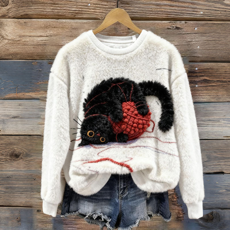 Cute Woolen Cat Plush Pattern Sweater elevenforest