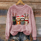 Christmas Lights Cat Women's Cozy Plush Sweater artswardrobe