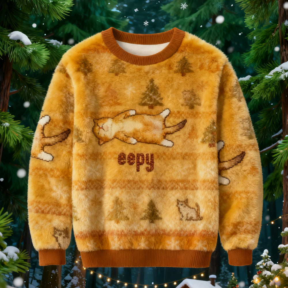 Silly Sleepy Cat Meme Christmas Ugly Sweatshirt elevenforest