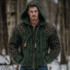 Men's Vintage Viking Celtic Knot Art Chunky Knit Hooded Zip-up Sweater artswardrobe