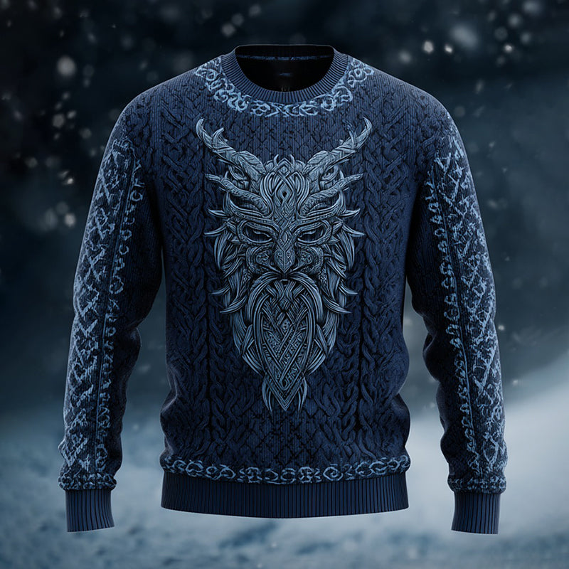 Men's Vintage Viking Odin Pattern Knit Crew Neck Sweater artswardrobe