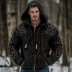Men's Vintage Viking Celtic Knot Art Chunky Knit Hooded Zip-up Sweater artswardrobe