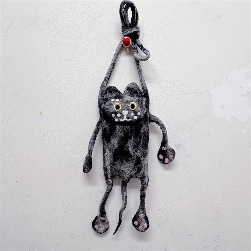 Vintage Funny Black Cat Handmade Felt Bag elevenforest