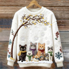 Christmas Cats Embroidery Women's Cozy Plush Sweater artswardrobe