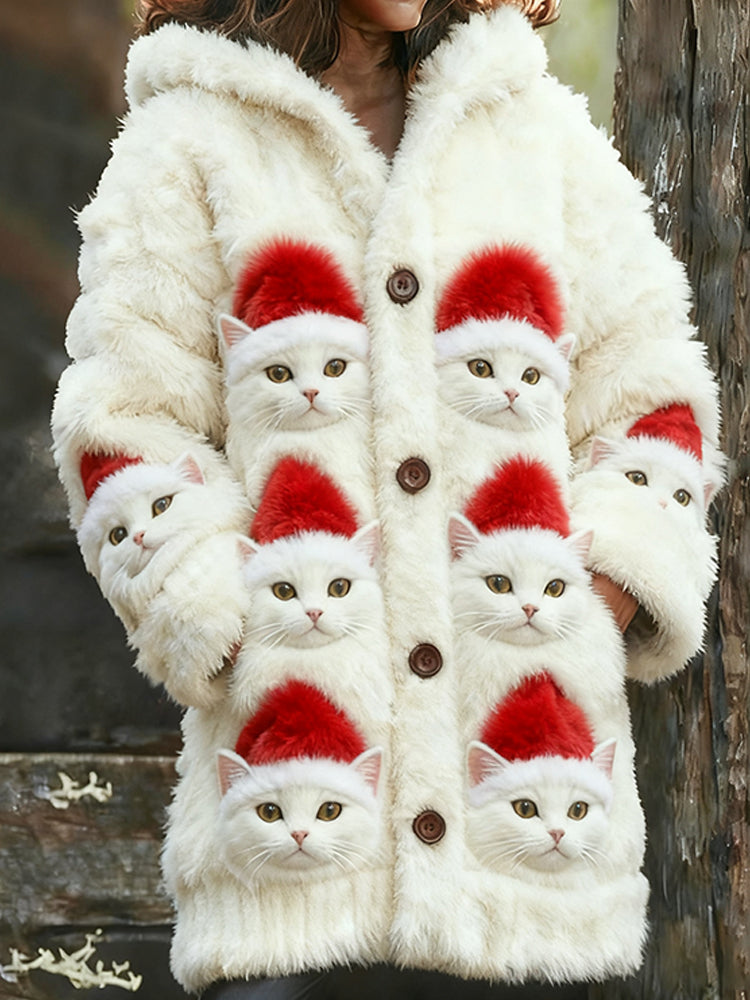 Women's Christmas Cat Cardigan Long Sweater elevenforest