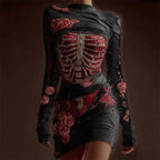 Classy Skeleton Anatomy Bloody Roses Bandages Knit Sweater Dress artswardrobe