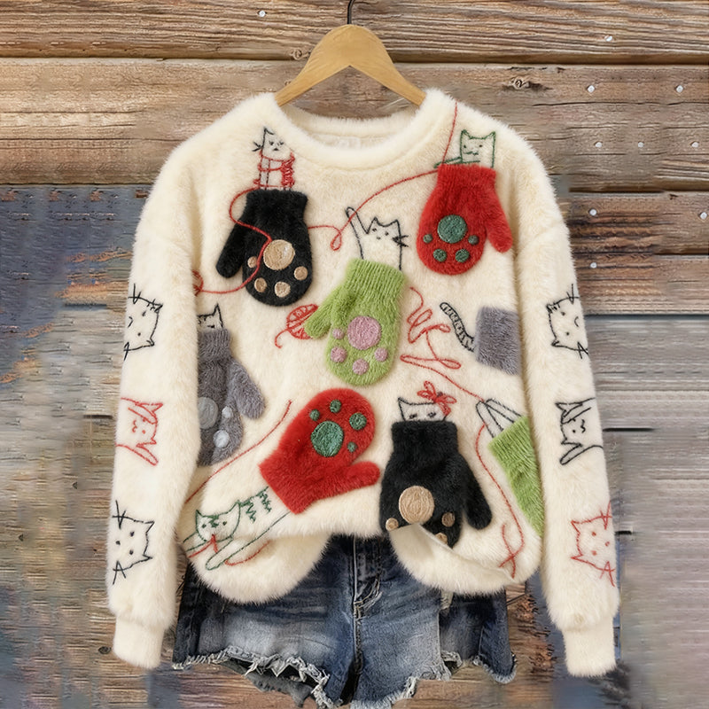 Cat Christmas Art Cozy Plush Sweatshirt elevenforest