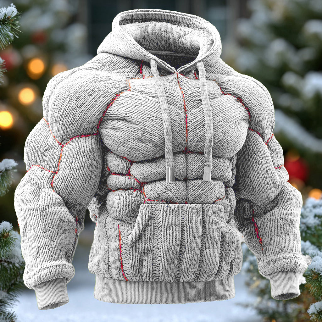 Line Art Knitted Warm Men's Hooded Sweater artswardrobe