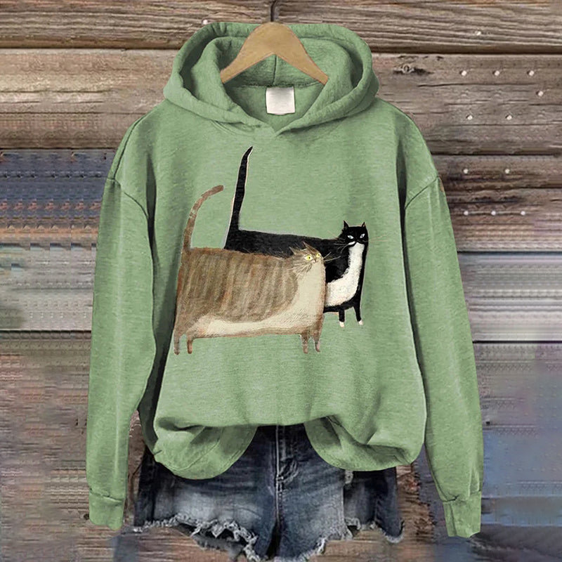 Women's Cute Fat Cats Art Casual Hoodie elevenforest