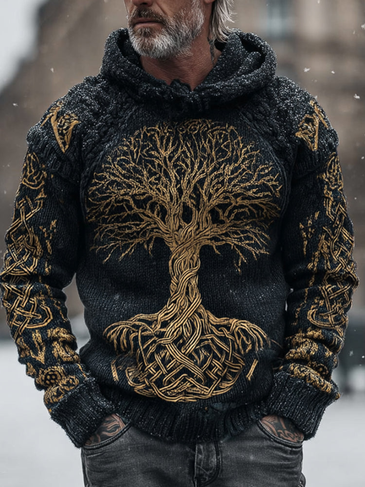 Men's Viking Style Golden Tree Of Life Hooded Sweater artswardrobe