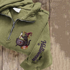 Women's Halloween Cat Embroidered Zip Long Sleeve Sweatshirt elevenforest