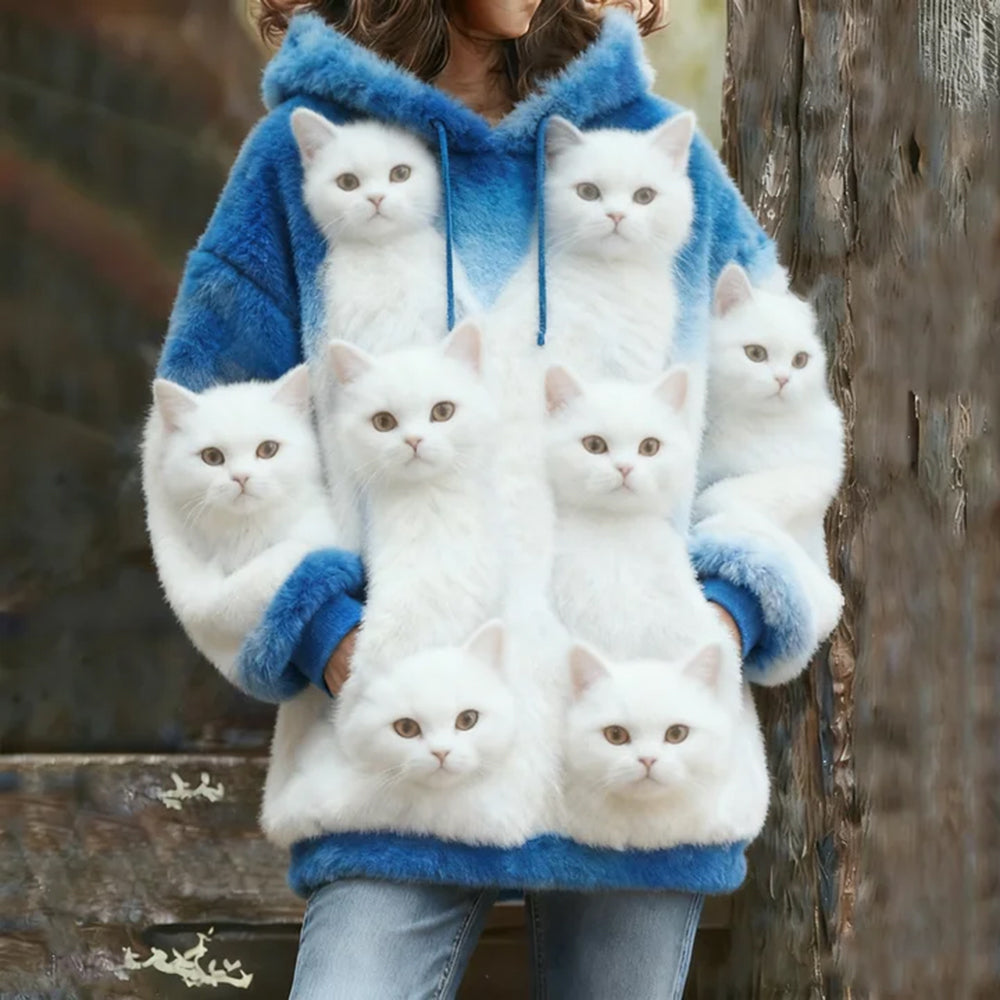 Probe Cute Cat Flannel Hoodie elevenforest