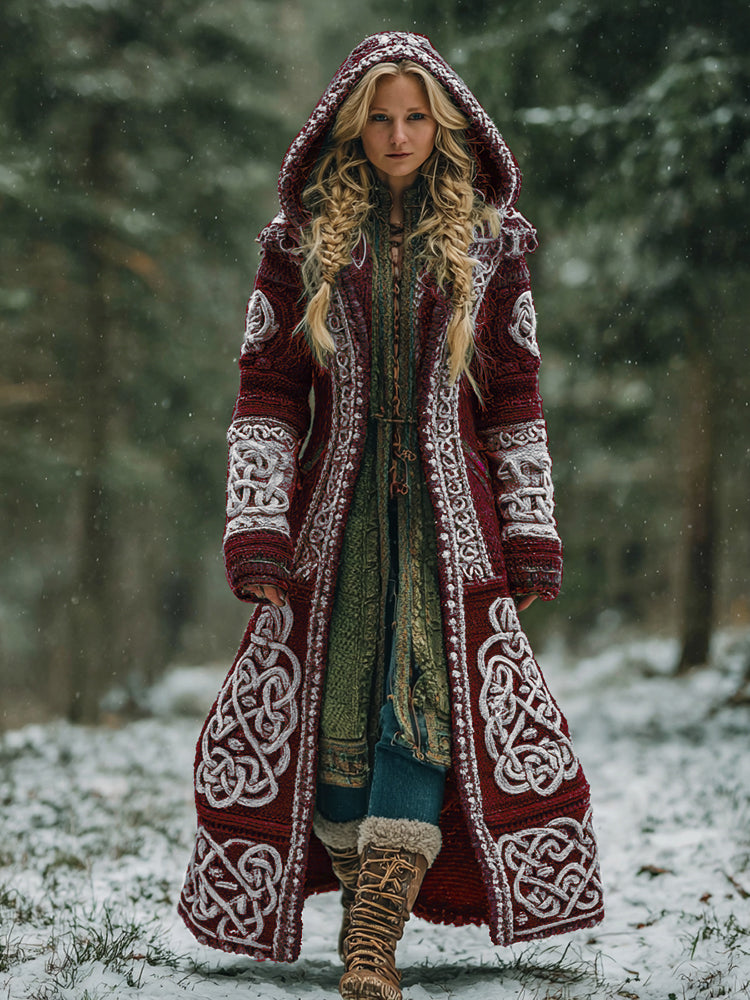 Women's Celtic Knot Irish Art Hooded Knit Cardigan artswardrobe