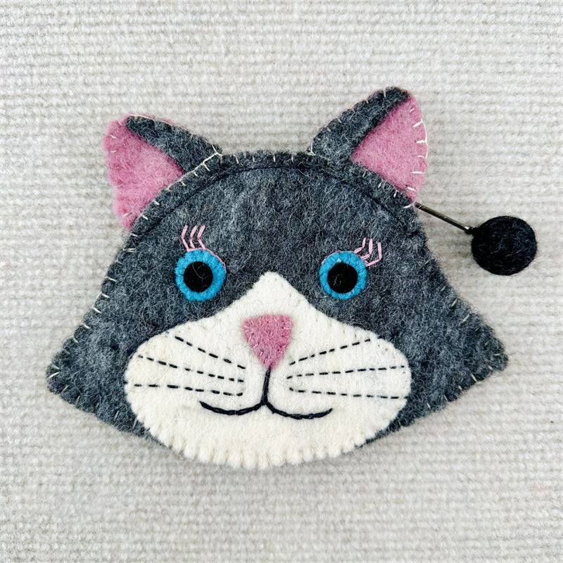 Lovely Cat Face Handmade Felt Patchwork Coin Purse elevenforest