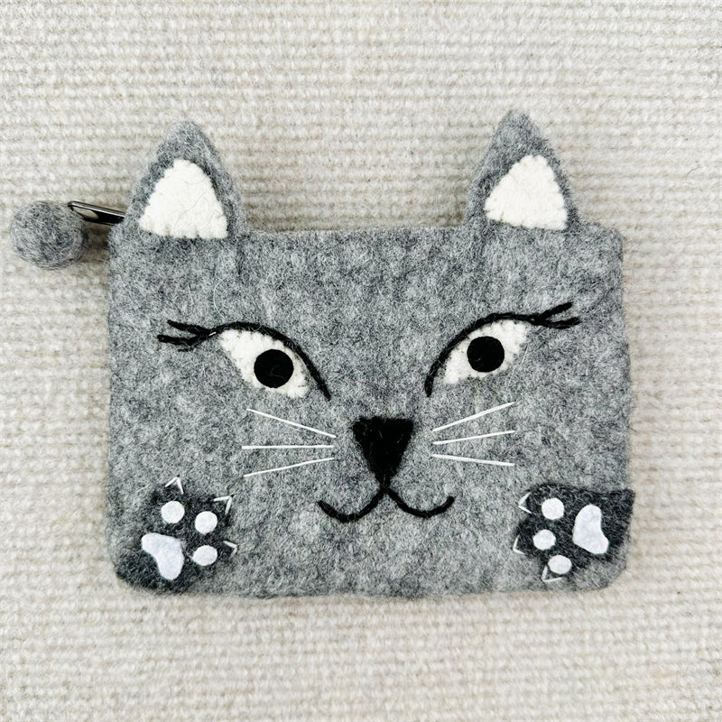 Lovely Cat Face Handmade Felt Patchwork Coin Purse elevenforest