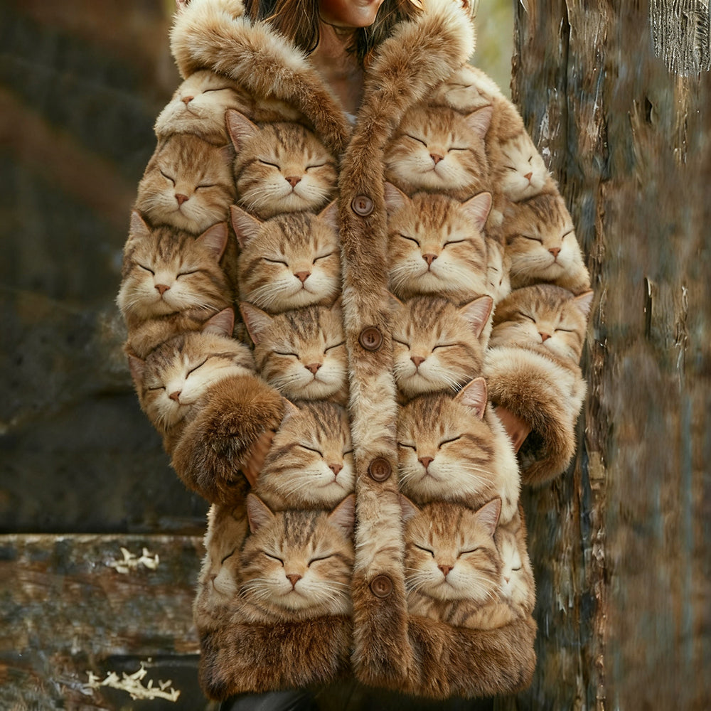 Sleeping Cat Warm Cardigan Long Sweater elevenforest