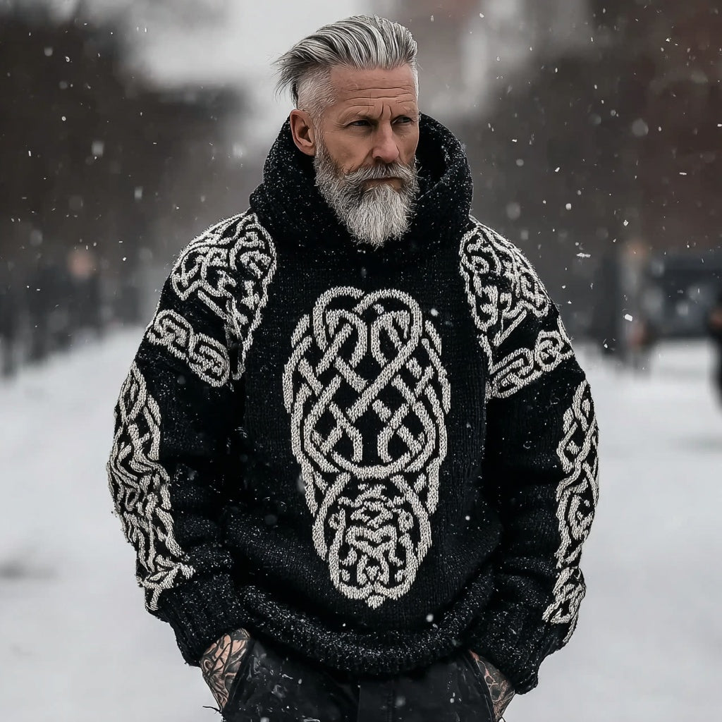 Men's Vintage Viking Celtic Knit Cozy Hooded Sweater artswardrobe