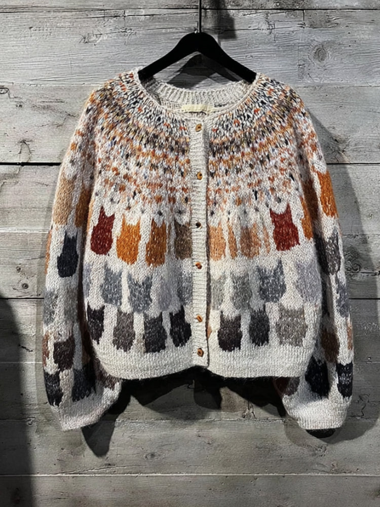 Women's Cat Silhouette Vintage Cardigan Sweater elevenforest