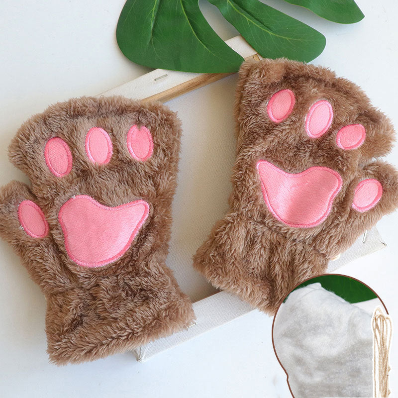 Cute Cat Paw Half-finger Plush Gloves elevenforest