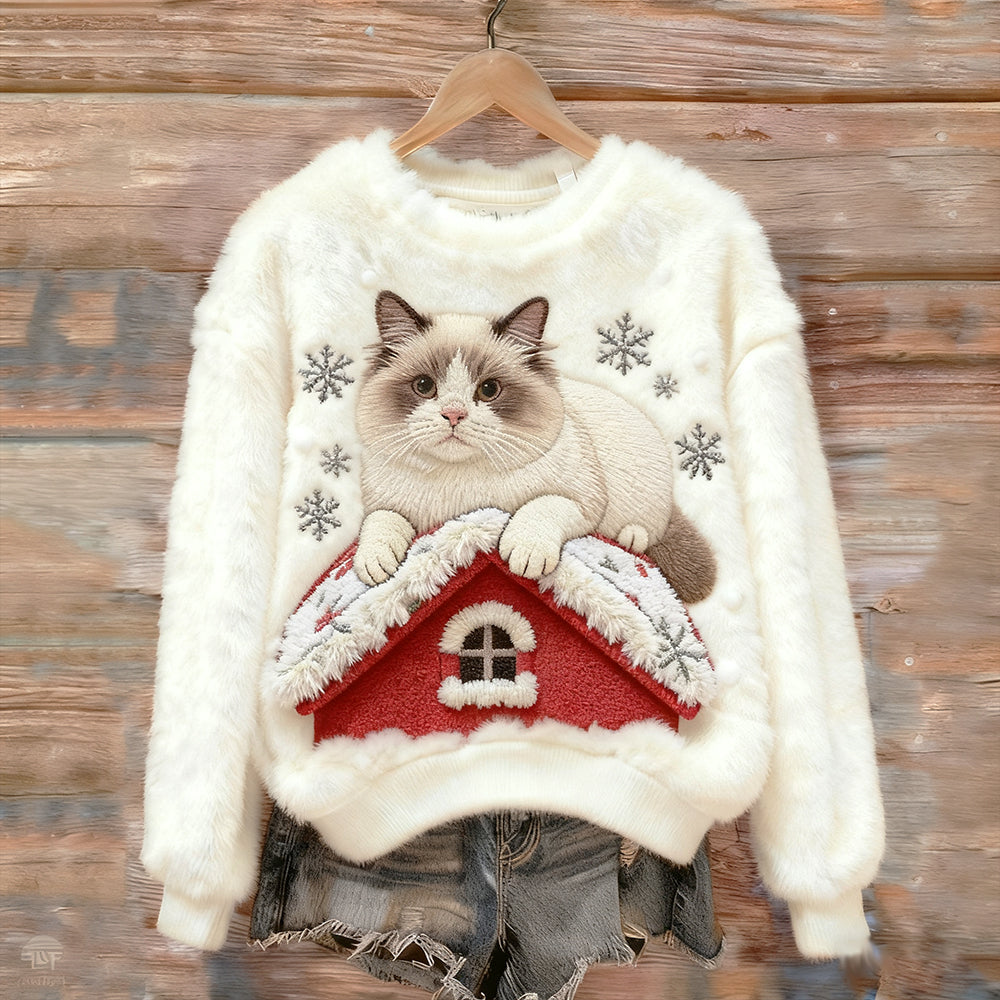 Cat Lying Down Warm Turtleneck Sweater elevenforest