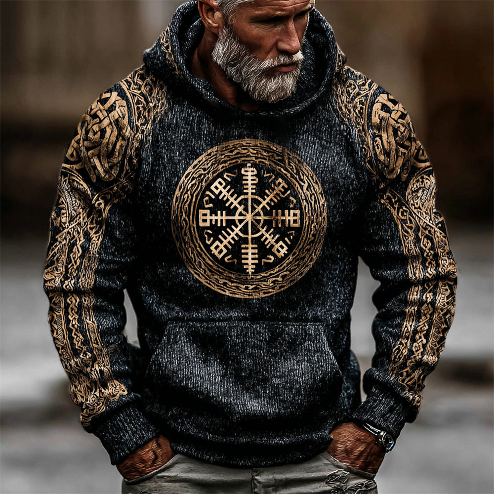 Viking Helm Of Awe Art Men's Hooded Knit Sweater artswardrobe
