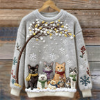 Comstylish Christmas Cats Embroidery Women's Cozy Plush Sweater