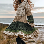 Women's Celtic Knotted Color Block Jacquard Crew Neck Sweater Dress elevenforest