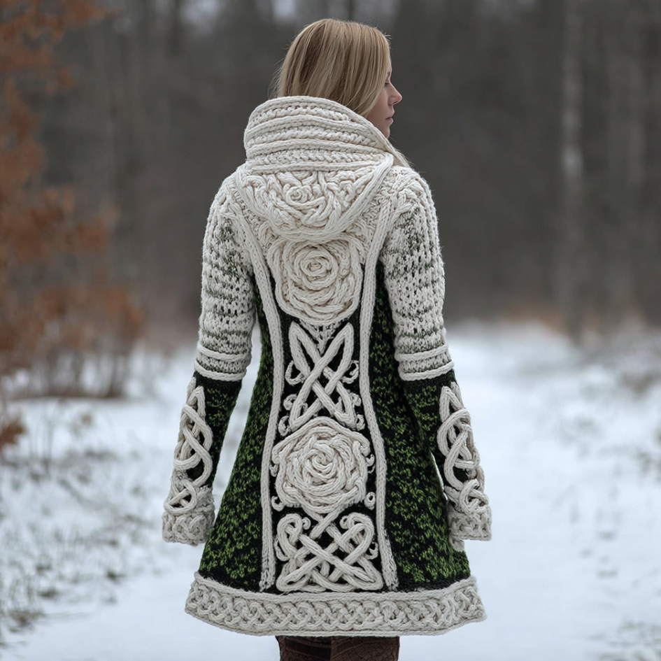 Viking Retro Style Women's Winter Warm Hooded Knit Sweater Jacket artswardrobe