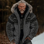 Men's Viking Celtic Art Cozy Fur Collar Knit Hooded Sweater Jacket artswardrobe
