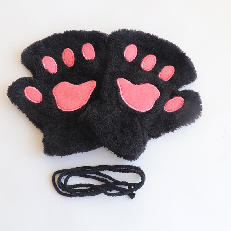 Cute Cat Paw Half-finger Plush Gloves elevenforest