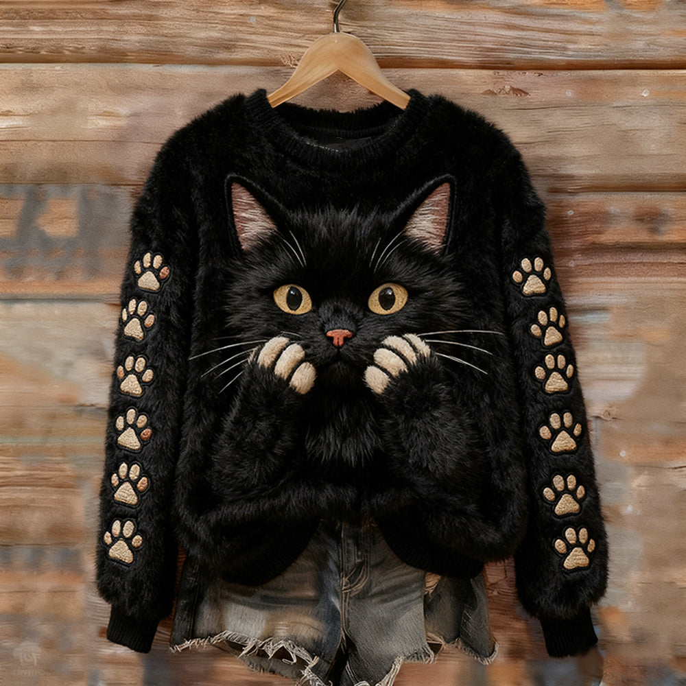 Scarecrow Black Cat Flannel Crew Neck Sweatshirt elevenforest
