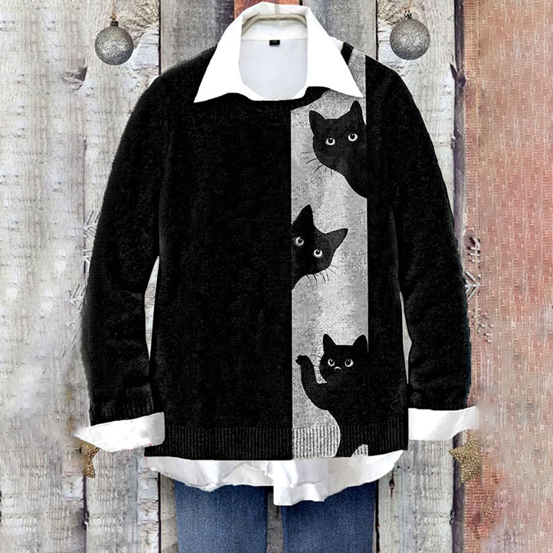Women's Funny Cat Knitted Cozy Sweater elevenforest
