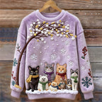 Comstylish Christmas Cats Embroidery Women's Cozy Plush Sweater