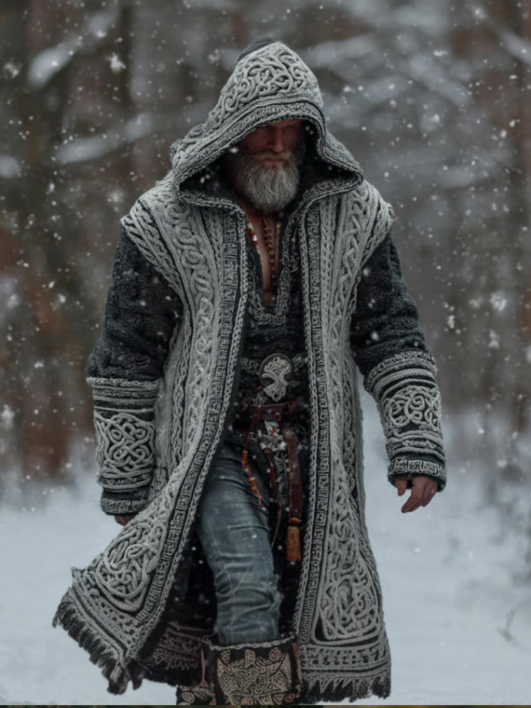 Men's Viking Style Celtic Knot Thick Wind Thick Needle Hooded Cardigan Sweater artswardrobe