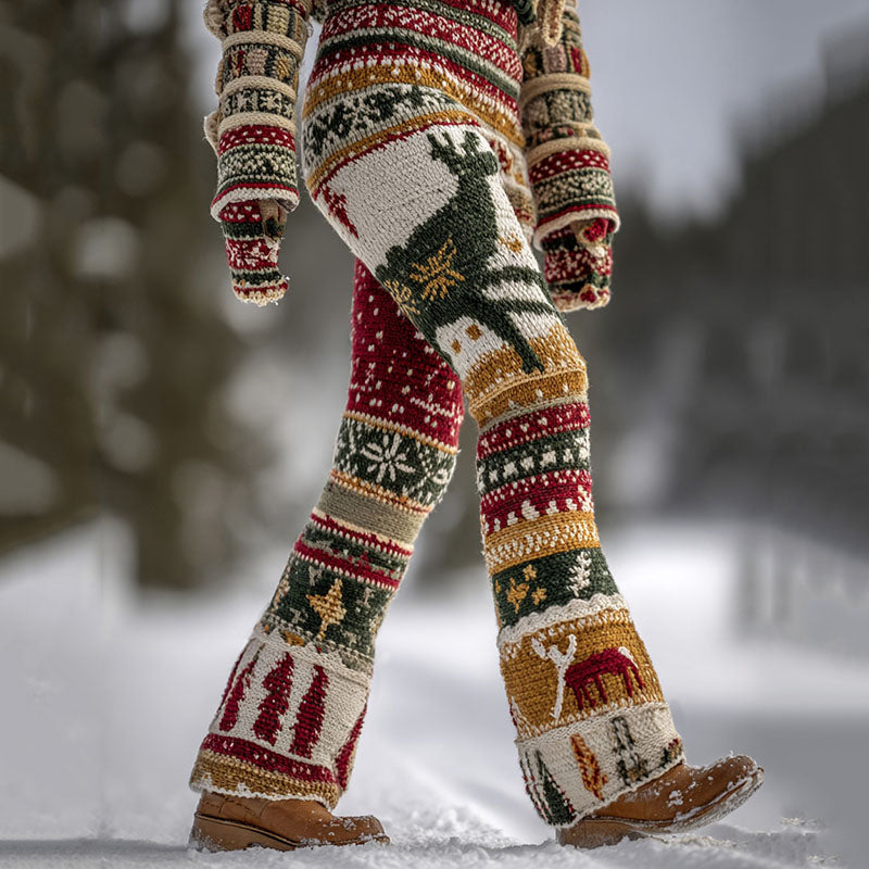 Women's Christmas Tree Fairman Island Print Knit Pants artswardrobe
