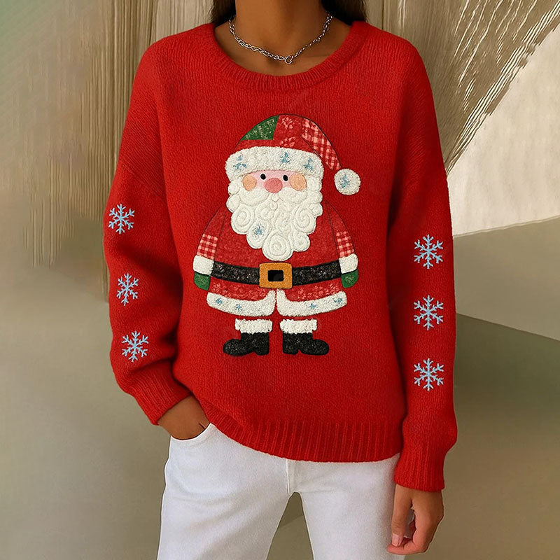 Women's Christmas Santa Claus Print Cozy Knit Sweater artswardrobe