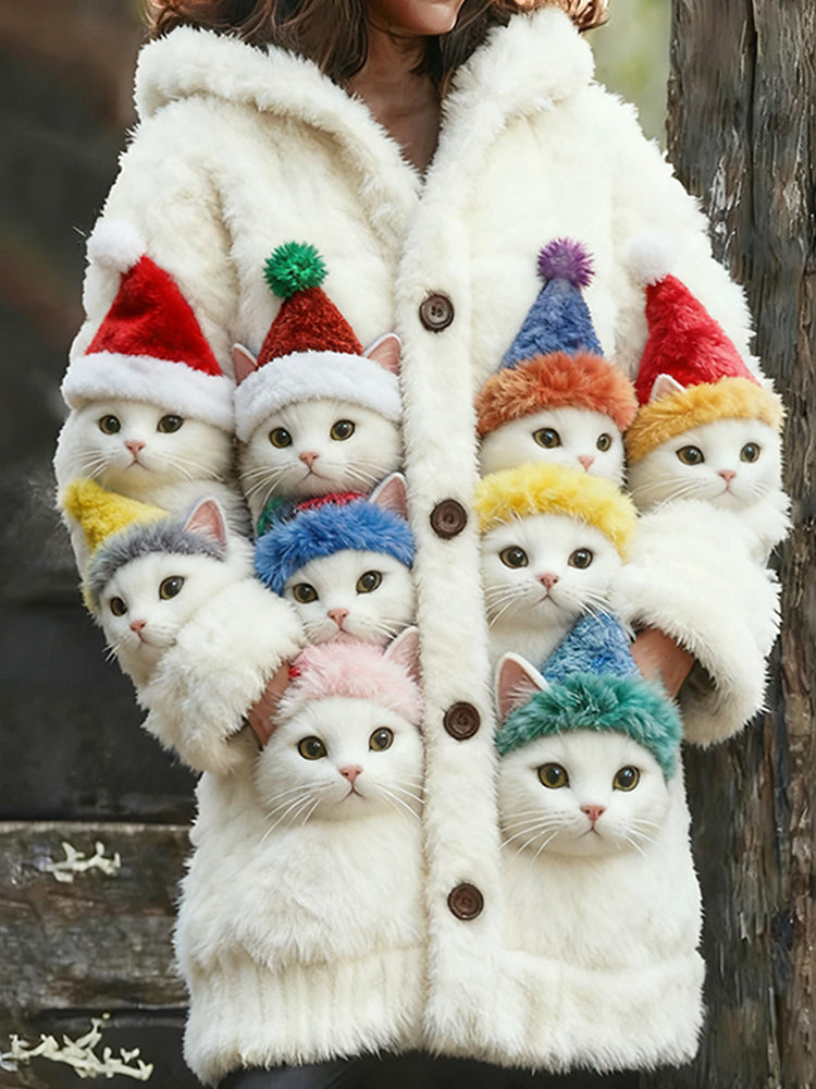 Women's Christmas Cute Cat Cardigan Long Sweater elevenforest